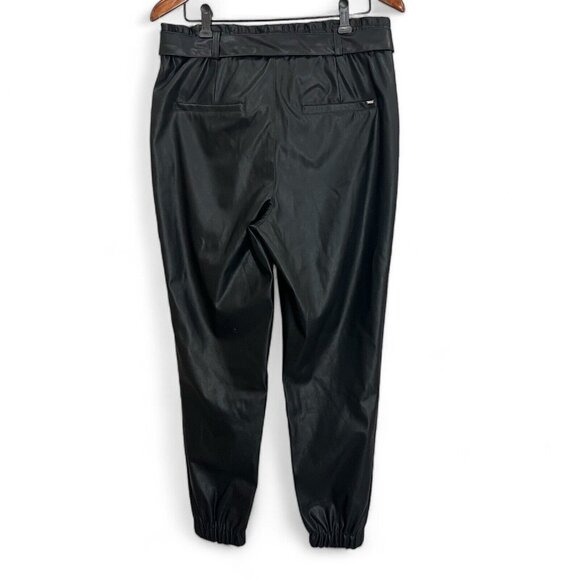 Guess Pants Womens Size Medium Leather Elastic Waist Belted Black High Rise - Picture 2 of 16